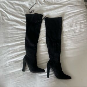 brand new black suede heeled thigh high boots size 8